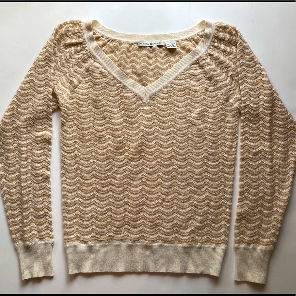 Autumn Cashmere V-neck Pullover with Gold Lurex